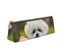 KLJnmbb Bichon Frise Dog on the Grass Print Elegante astuccio triangolare di grande capacità con cerniera per strumenti di scrittura