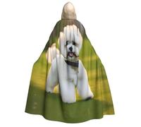 KLJnmbb Bichon Frise Dog On The Grass Stampa Mantello con Cappuccio Per Cosplay Costume Carnevale Festa Unisex Vestaglia Eventi Performance