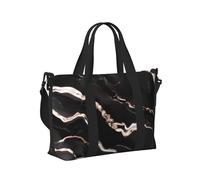 KLJnmbb Borsa a mano da viaggio in oro rosa nero con stampa marmorizzata per donne e uomini borsa a tracolla Tote per weekend fuga palestra vacanza