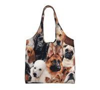 KLJnmbb Borsa a tracolla leggera con stampa di molti cani in tela oversize per viaggi in spiaggia tutti i giorni