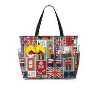 KLJnmbb Borsa da viaggio con stampa di simboli dell'Inghilterra, impermeabile, con tasche multiple, leggera, pieghevole, riutilizzabile