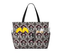 KLJnmbb Borsa da viaggio da spiaggia con stampa teschio rosa rossa impermeabile tasche multiple leggera pieghevole vacanza riutilizzabile