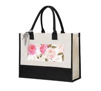 KLJnmbb Borsa di tela con stampa floreale rosa con fiore rosa, grande capacità, ecologica, per viaggi in ufficio e fine settimana