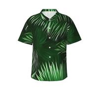 KLJnmbb Camicia hawaiana con foglie verdi di palma con stampa di piante tropicali morbida da uomo a maniche corte con bottoni per vacanze al mare, Nero , L
