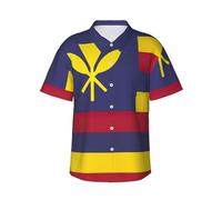 KLJnmbb Camicia hawaiana con stampa bandiera del Regno delle Hawaii, morbida da uomo, a maniche corte, con bottoni, per vacanze al mare, Nero , 3XL