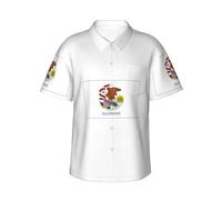 KLJnmbb Camicia hawaiana con stampa bandiera dello stato dell'Illinois, morbida, da uomo, a maniche corte, con bottoni, per vacanze al mare, Nero , S