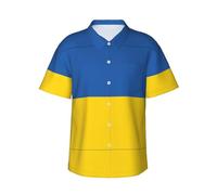 KLJnmbb Camicia hawaiana con stampa bandiera dell'Ucraina, morbida, da uomo, a maniche corte, con bottoni, per vacanze al mare, Nero , S