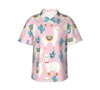 KLJnmbb Camicia hawaiana con stampa cactus lama morbida da uomo a maniche corte abbottonatura per vacanze al mare, Nero , 3XL