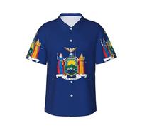 KLJnmbb Camicia hawaiana con stampa di bandiera dello Stato di New York, morbida, da uomo, a maniche corte, con bottoni, per vacanze al mare, Nero , 3XL
