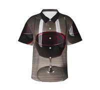 KLJnmbb Camicia hawaiana con stampa di bottiglia di vino in vetro, morbida, da uomo, a maniche corte, con bottoni, per vacanze al mare, Nero , L