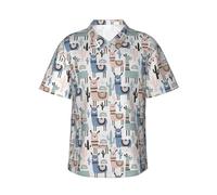 KLJnmbb Camicia hawaiana con stampa di cactus e alpaca, da uomo, a maniche corte, con bottoni, per vacanze al mare, Nero , 3XL