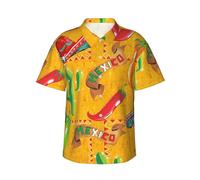 KLJnmbb Camicia hawaiana con stampa di cactus e peperoncino morbido da uomo a maniche corte con bottoni per vacanze al mare, Nero , 3XL