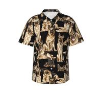 KLJnmbb Camicia hawaiana con stampa di pastore tedesco, morbida, da uomo, a maniche corte, con bottoni, per vacanze al mare, Nero , L