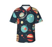 KLJnmbb Camicia hawaiana con stampa di pianeti dello spazio esterno, morbida, da uomo, a maniche corte, con bottoni, per vacanze al mare, Nero , L