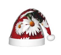 KLJnmbb Cappello da elfo natalizio con stampa floreale rosso e margherita bianca, per bambini e adulti, ideale per feste di Natale, capodanno
