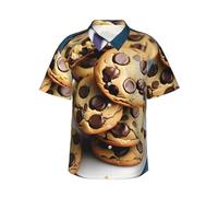 KLJnmbb Cookies Food Chocolate Chips Biscotti Stampa Camicia hawaiana morbida da uomo a maniche corte Button Down Camicia per vacanze al mare, Nero , 3XL
