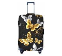 KLJnmbb Copertura elastica per valigie con stampa di farfalle bianche e oro, antigraffio, antipolvere, elegante, bianco, S