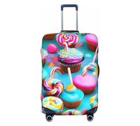 KLJnmbb Copertura universale per valigie con stampa colorata con lecca-lecca lecca e cupcake ciambella, elastica, lavabile, da viaggio, Nero , L