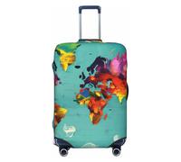 KLJnmbb Copertura universale per valigie con stampa di mappa del mondo, elastica, lavabile, da viaggio, Nero , L