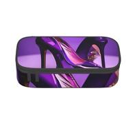 KLJnmbb Elegante astuccio da viaggio con tacco alto viola con stampa rossetto, 21 x 5 x 9 cm, borsa funzionale per forniture per ufficio