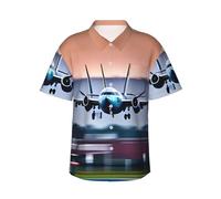KLJnmbb Fly Airplane Print Camicia hawaiana morbida da uomo a maniche corte button down camicia per spiaggia vacanza, Nero , XL