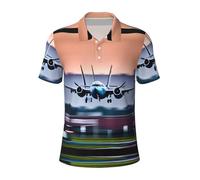 KLJnmbb Fly Airplane Print Traspirante Polo Uomo Elegante Manica Corta Casual Gite Regali Festa del Papà, Nero , XL