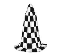KLJnmbb Mantello con cappuccio con stampa scozzese in bianco e nero per adulti, ragazzi e bambini, per carnevale, cosplay