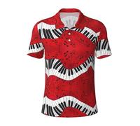 KLJnmbb Musica Nota Piano Stampa Traspirante Polo Uomo Elegante Manica Corta Casual Gite Regali Festa del Papà, Nero , L