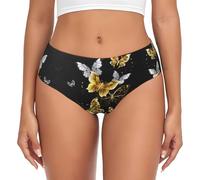 KLJnmbb Oro Bianco Farfalle Stampa Nero Donna Biancheria Intima Slip Senza Cuciture Flessibile Elastico Traspirante Morbido Comfort Uso quotidiano, Nero , L