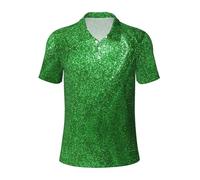 KLJnmbb Polo da uomo traspirante con paillettes verdi con stampa scintillante elegante a maniche corte casual gite regali per la festa del papà, Nero , XXL