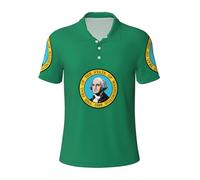 KLJnmbb Polo da uomo traspirante con stampa con bandiera di Washington, alla moda, a maniche corte, casual, per gite e regali per la festa del papà, Nero , M
