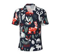 KLJnmbb Polo da uomo traspirante con stampa di animali scandinavi, alla moda, a maniche corte, casual, per gite e regali per la festa del papà, Nero , XXL