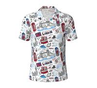 KLJnmbb Polo da uomo traspirante con stampa di Londra, alla moda, a maniche corte, casual, per gite e regali per la festa del papà, Nero , XXL