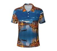 KLJnmbb Polo da uomo traspirante con stampa notturna di Venezia alla moda a maniche corte casual gite regali per la festa del papà, Nero , S