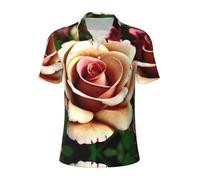 KLJnmbb Polo da uomo traspirante con stampa rustica con rose e fiori, alla moda, a maniche corte, casual, per gite e regali per la festa del papà, Nero , 3XL