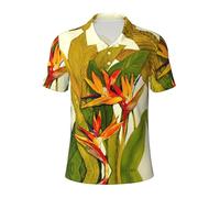 KLJnmbb Polo da uomo traspirante con stampa tropicale uccello del paradiso elegante a maniche corte casual gite regali per la festa del papà, Nero , S