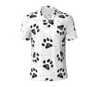 KLJnmbb Polo traspirante con stampa a zampa di cane da uomo elegante a maniche corte casual gite regali per la festa del papà, Nero , L