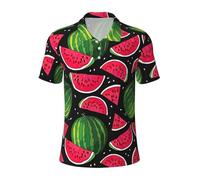 KLJnmbb Polo traspirante con stampa anguria da uomo elegante a maniche corte casual gite regali per la festa del papà, Nero , XL