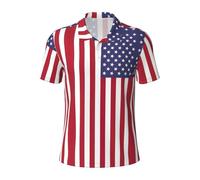 KLJnmbb Polo traspirante con stampa bandiera americana da uomo elegante a maniche corte casual gite regali per la festa del papà, Nero , M