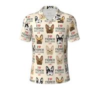 KLJnmbb Polo traspirante con stampa bulldog francese da uomo, alla moda, a maniche corte, casual, per gite e regali per la festa del papà, Nero , 3XL