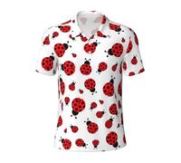 KLJnmbb Polo traspirante con stampa coccinella da uomo elegante a maniche corte casual gite regali per la festa del papà, Nero , M