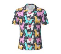 KLJnmbb Polo traspirante con stampa di alpaca indiana da uomo, alla moda, a maniche corte, casual, per gite e regali per la festa del papà, Nero , XL