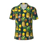 KLJnmbb Polo traspirante con stampa di frutti tropicali ananas da uomo elegante a maniche corte casual gite regali per la festa del papà, Nero , L