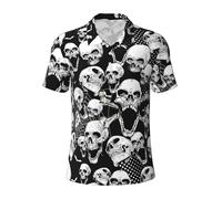 KLJnmbb Polo traspirante con stampa di sfondo teschio da uomo elegante a maniche corte casual gite regali per la festa del papà, Nero , S