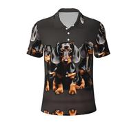 KLJnmbb Polo traspirante con stampa di tre bassotti da uomo alla moda a maniche corte casual gite regali per la festa del papà, Nero , L
