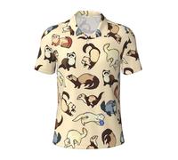 KLJnmbb Polo traspirante con stampa furetto peloso da uomo elegante a maniche corte casual gite regali per la festa del papà, Nero , 3XL