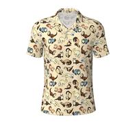 KLJnmbb Polo traspirante con stampa furetto peloso da uomo elegante a maniche corte casual gite regali per la festa del papà, Nero , XXL