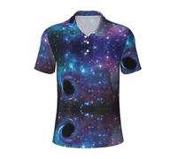 KLJnmbb Polo traspirante con stampa galassia, da uomo, alla moda, a maniche corte, casual, per gite e regali per la festa del papà, Nero , L