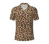 KLJnmbb Polo traspirante con stampa leopardata da uomo elegante a maniche corte casual gite regali per la festa del papà, Nero , L