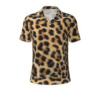 KLJnmbb Polo traspirante con stampa leopardata ruvida da uomo elegante a maniche corte casual gite regali per la festa del papà, Nero , L